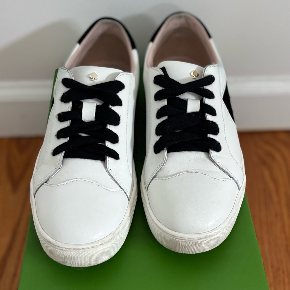 kate spade White Leather Sneakers with Black Spade Detail - Picture 8 of 12